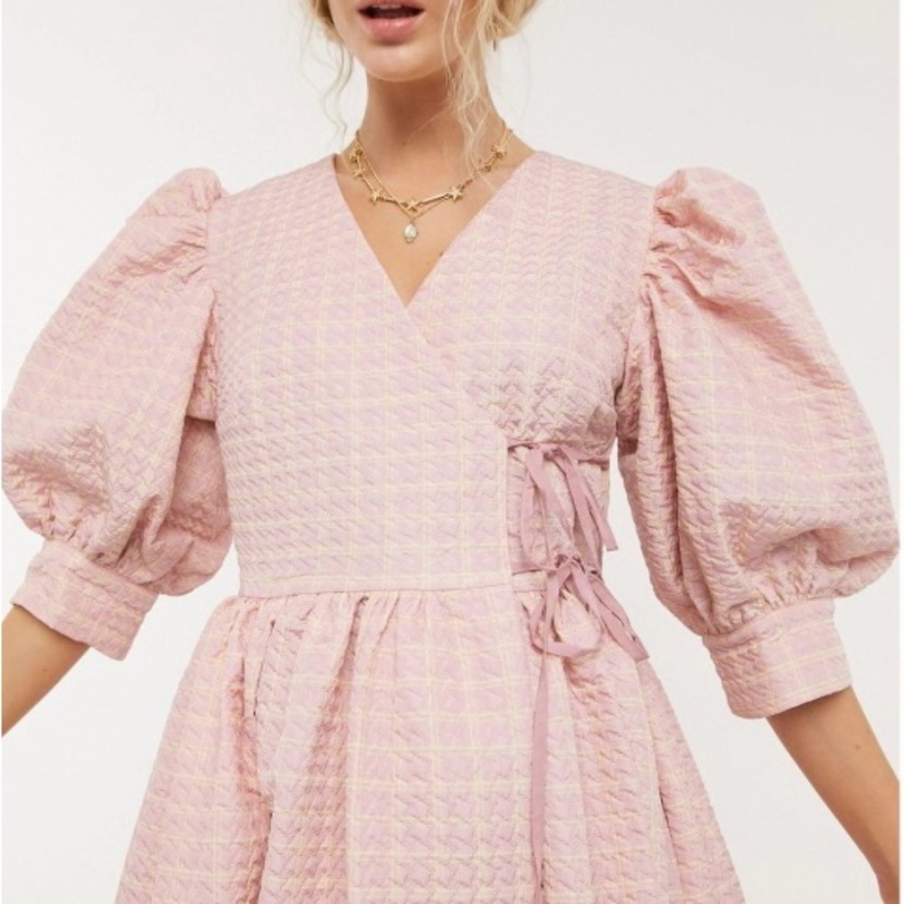 NWT Dream Sister Jane pink puff sleeve midi dress